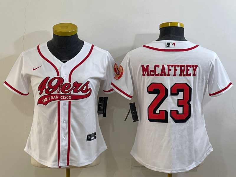 Womens San Francisco 49ers #23 Christian McCaffrey White Color Rush With Patch Cool Base Stitched Baseball Jersey->women nfl jersey->Women Jersey